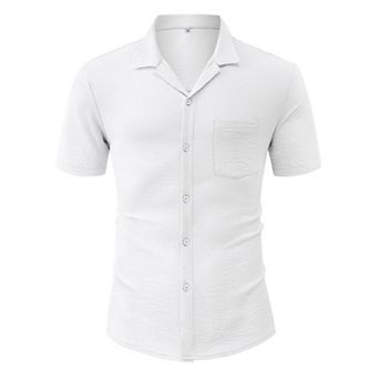 Men's Casual Cuban Shirts Silk Like Short Sleeve Button Down Shirt