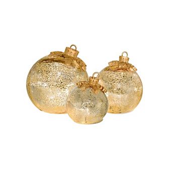 LumaBase Luminarias 3 pc Battery-Operated Glass Tabletop Christmas Ornaments Set