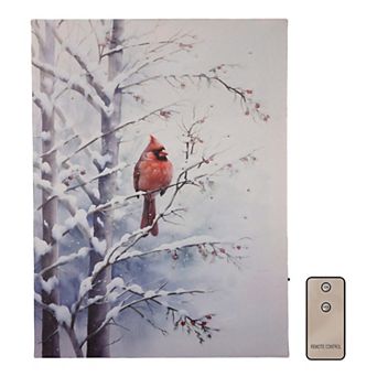 LumaBase Luminarias Red Cardinal Winter Scene Remote-Controlled Lighted Wall Art
