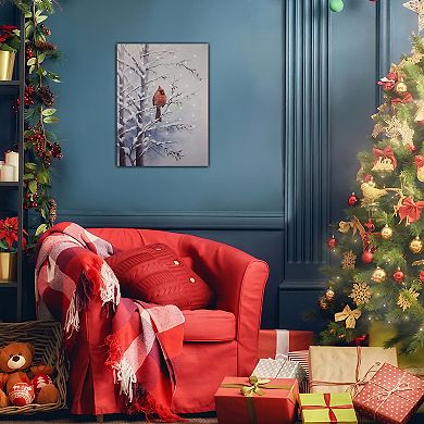 LumaBase Luminarias Red Cardinal Winter Scene Remote-Controlled Lighted Wall Art