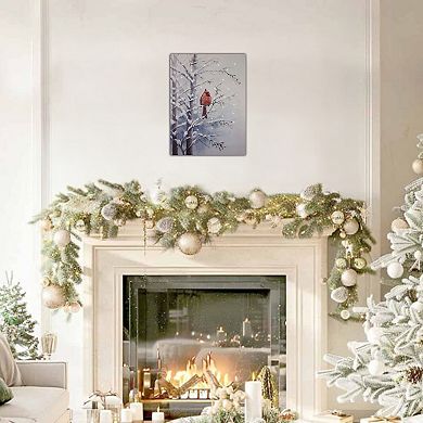LumaBase Luminarias Red Cardinal Winter Scene Remote-Controlled Lighted Wall Art