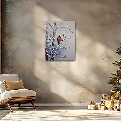 LumaBase Luminarias Red Cardinal Winter Scene Remote-Controlled Lighted Wall Art