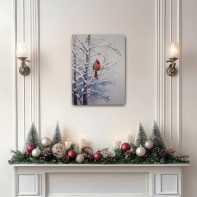 LumaBase Luminarias Red Cardinal Winter Scene Remote-Controlled Lighted Wall Art