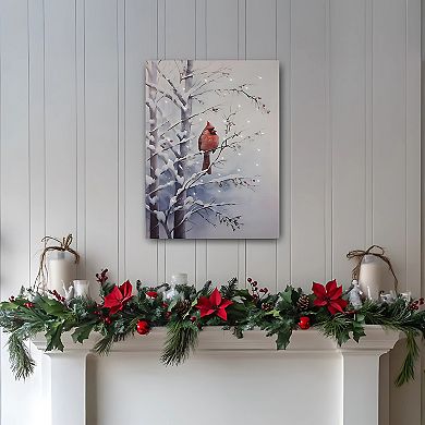 LumaBase Luminarias Red Cardinal Winter Scene Remote-Controlled Lighted Wall Art