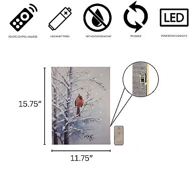 LumaBase Luminarias Red Cardinal Winter Scene Remote-Controlled Lighted Wall Art
