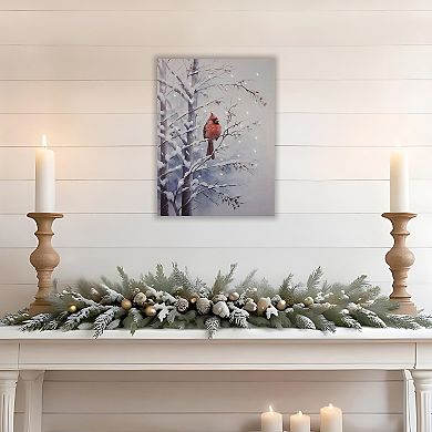 LumaBase Luminarias Red Cardinal Winter Scene Remote-Controlled Lighted Wall Art