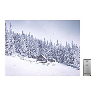 LumaBase Luminarias Snowy Cabin Design Battery-Operated Lighted Wall Art