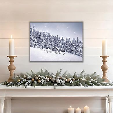 LumaBase Luminarias Snowy Cabin Design Battery-Operated Lighted Wall Art