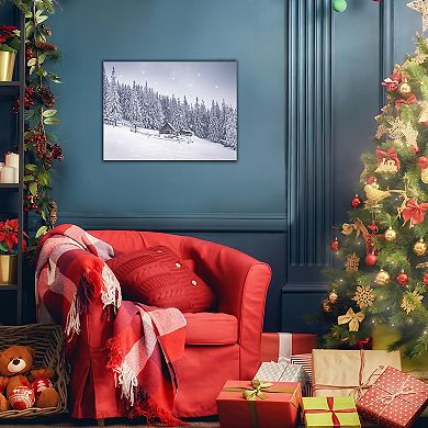 LumaBase Luminarias Snowy Cabin Design Battery-Operated Lighted Wall Art