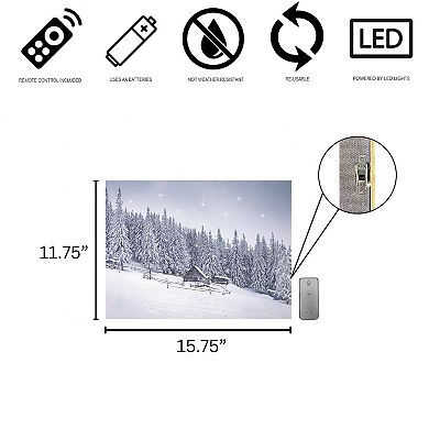 LumaBase Luminarias Snowy Cabin Design Battery-Operated Lighted Wall Art