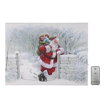 LumaBase Luminarias Snowy Santa Lighted Wall Art