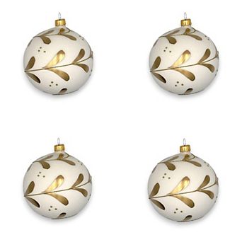 Discover Europe Made in Poland Gold Accents Glass Christmas Ornament Set of 4