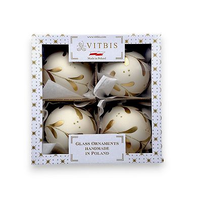 Discover Europe Made in Poland Gold Accents Glass Christmas Ornament Set of 4