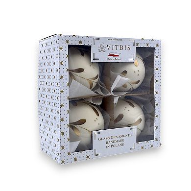 Discover Europe Made in Poland Gold Accents Glass Christmas Ornament Set of 4