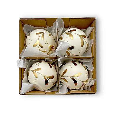 Discover Europe Made in Poland Gold Accents Glass Christmas Ornament Set of 4