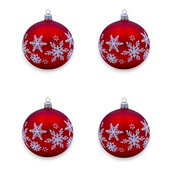 Discover Europe Made in Poland Red Snowflake Glass Ball Christmas Ornament Set of 4