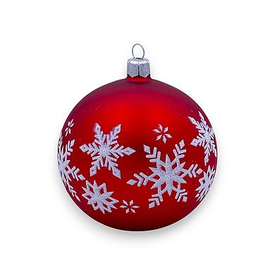 Discover Europe Made in Poland Red Snowflake Glass Ball Christmas Ornament Set of 4