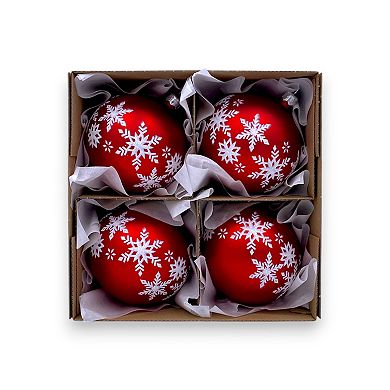 Discover Europe Made in Poland Red Snowflake Glass Ball Christmas Ornament Set of 4