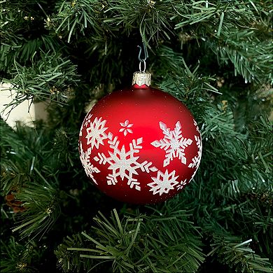 Discover Europe Made in Poland Red Snowflake Glass Ball Christmas Ornament Set of 4