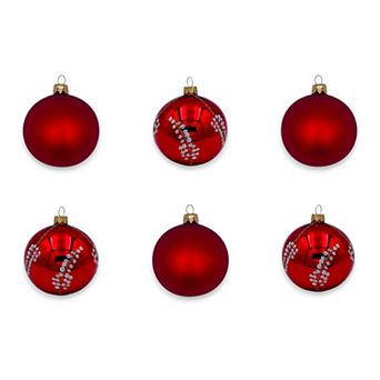 Discover Europe Made in Poland Red & Silver Glass Ball Christmas Ornament Set of 6