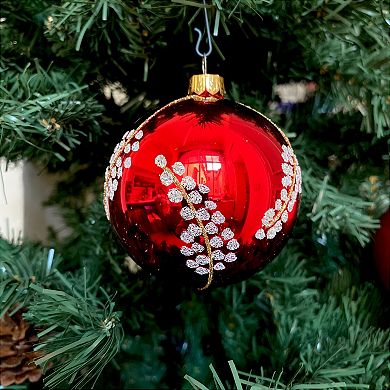 Discover Europe Made in Poland Red & Silver Glass Ball Christmas Ornament Set of 6