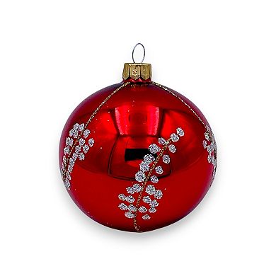 Discover Europe Made in Poland Red & Silver Glass Ball Christmas Ornament Set of 6