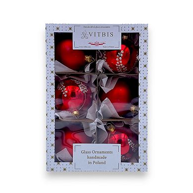Discover Europe Made in Poland Red & Silver Glass Ball Christmas Ornament Set of 6