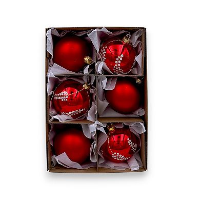 Discover Europe Made in Poland Red & Silver Glass Ball Christmas Ornament Set of 6