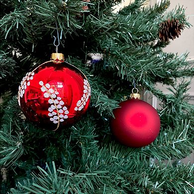 Discover Europe Made in Poland Red & Silver Glass Ball Christmas Ornament Set of 6