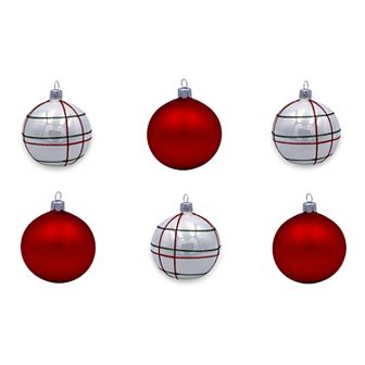 Discover Europe Made in Poland Line Design Glass Ball Christmas Ornament Set of 6