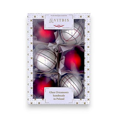 Discover Europe Made in Poland Line Design Glass Ball Christmas Ornament Set of 6
