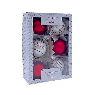 Discover Europe Made in Poland Line Design Glass Ball Christmas Ornament Set of 6