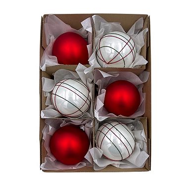 Discover Europe Made in Poland Line Design Glass Ball Christmas Ornament Set of 6