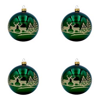 Discover Europe Made in Poland Reindeer & Evergreen Glass Christmas Ornament Set of 4