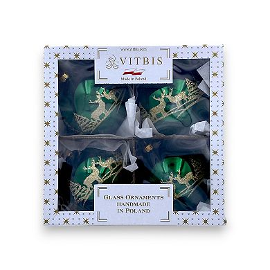 Discover Europe Made in Poland Reindeer & Evergreen Glass Christmas Ornament Set of 4