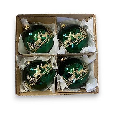 Discover Europe Made in Poland Reindeer & Evergreen Glass Christmas Ornament Set of 4