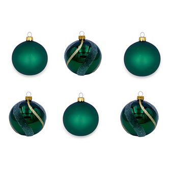 Discover Europe Made in Poland Green & Gold Glass Ball Christmas Ornaments Set of 6
