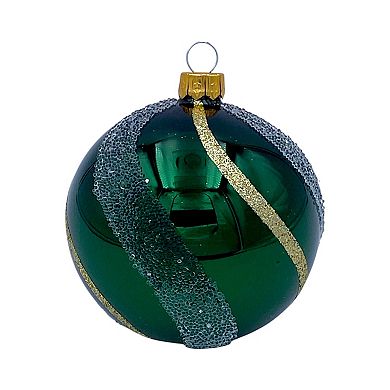 Discover Europe Made in Poland Green & Gold Glass Ball Christmas Ornaments Set of 6
