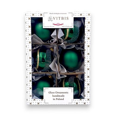 Discover Europe Made in Poland Green & Gold Glass Ball Christmas Ornaments Set of 6