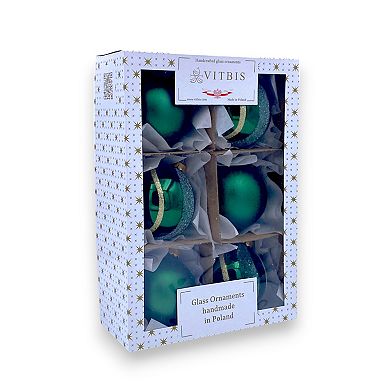 Discover Europe Made in Poland Green & Gold Glass Ball Christmas Ornaments Set of 6