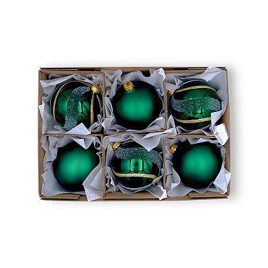 Discover Europe Made in Poland Green & Gold Glass Ball Christmas Ornaments Set of 6