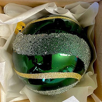 Discover Europe Made in Poland Green & Gold Glass Ball Christmas Ornaments Set of 6