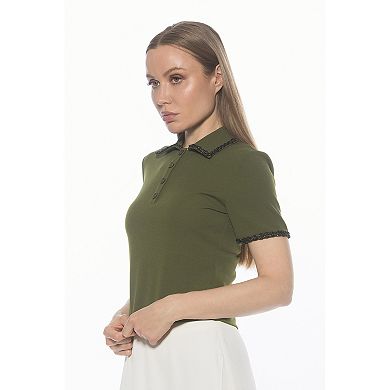 Women's ALEXIA ADMOR Short Sleeve Trimmed Collared Top