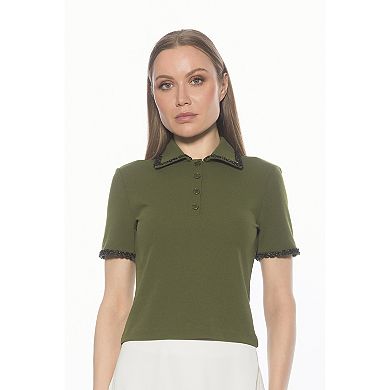 Women's ALEXIA ADMOR Short Sleeve Trimmed Collared Top