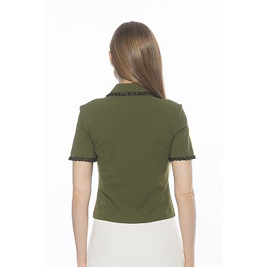Women's ALEXIA ADMOR Short Sleeve Trimmed Collared Top