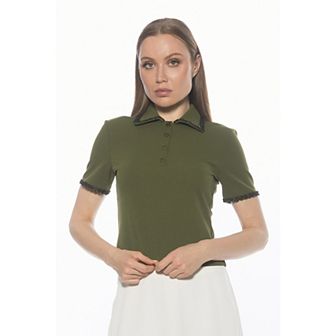 Women's ALEXIA ADMOR Short Sleeve Trimmed Collared Top