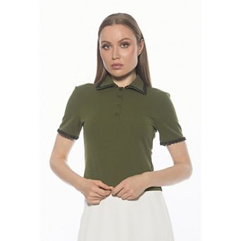 Women's ALEXIA ADMOR Short Sleeve Trimmed Collared Top