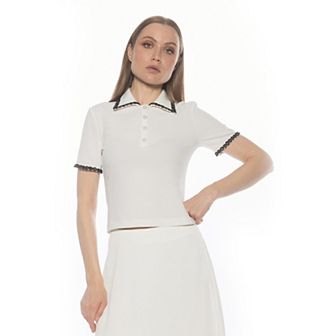 Women's ALEXIA ADMOR Short Sleeve Trimmed Collared Top