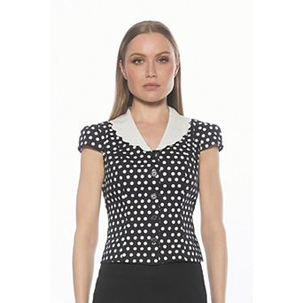 Women's ALEXIA ADMOR Cap Sleeve Scallop Collar Button Down Top
