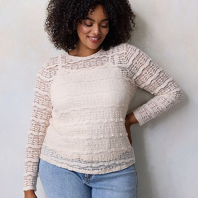 Plus Size LC Lauren Conrad Long Sleeve Lace T-Shirt